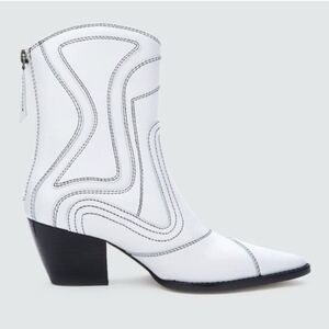 Matisse Aries White Leather Pointed-Toe Mid-Calf Boots